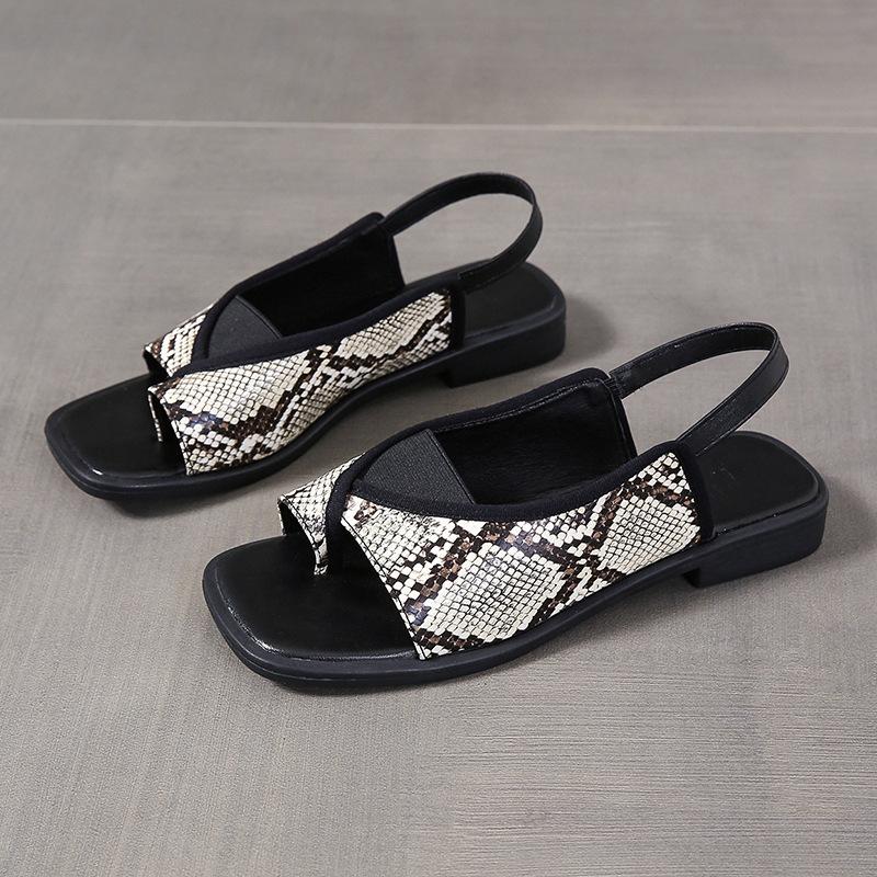 Plus Size Flat Sandals Women 2024 New Set Toe Square Head Casual Roman Sandals