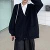 Свободный и ленивый свитер-кардиган с V-образным вырезом, женский осенне-зимний простой однотонный универсальный вязаный жакет средней длины для женщин