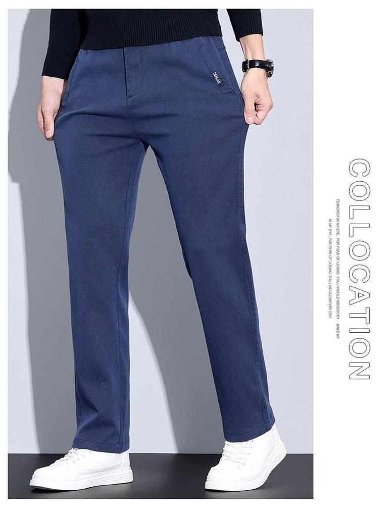 Мужские повседневные прямые брюки из высококачественного лиоцелла класса люкс из толстого эластичного бархата