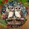 Wooden Christmas Sign with Adorable Couple Owl Pattern, Warm Winter Welcome Round Sign for Front Door Wall Hanging Decor, Ideal Christmas Ornament