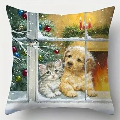 Home Decor Christmas Pet And Holiday Themed Cushion Covers Pattern Cushion Cover Suitable For Sofa Bedroom Car Pillow Cover