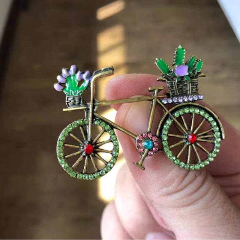 Retro Green Bicycle Brooch, Fresh Plant Fashion, Men's and Women's Brooch Chest Flower