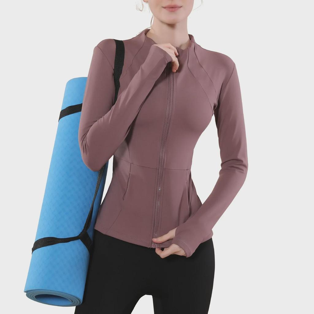 Women's Slim Fit Zipper Yoga Jacket - Long Sleeve, Stand Collar