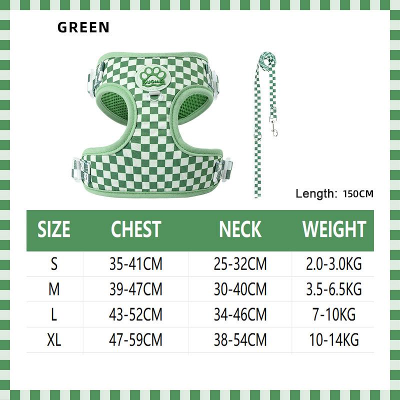 Cute Checkerboard Plaid Dog Harness Vest & Leash Set Anti-pull Breathable Pet Walking Harness For Small Medium Cats Dogs Outdoor
