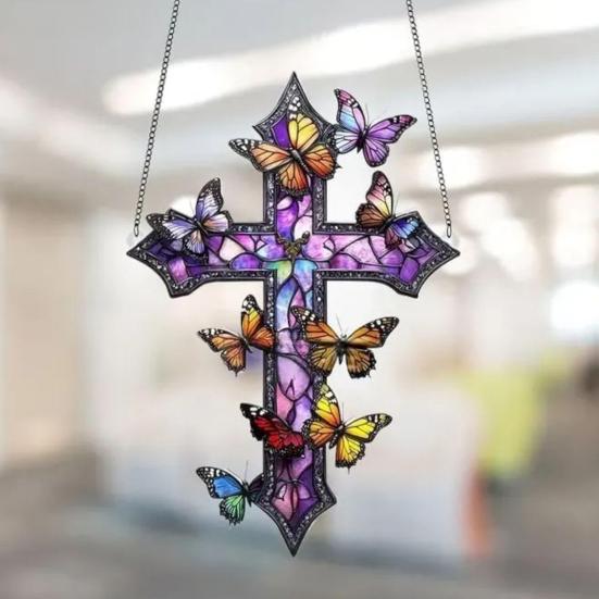Rose Suncatcher Pendant 2D Flat Dyed Acrylic Pendant Stained Glass Decorations Faith