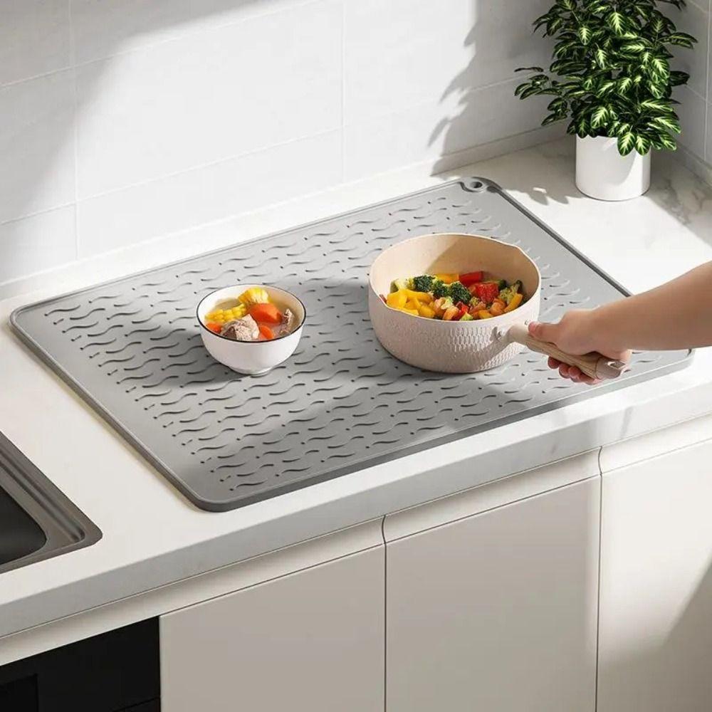 Силиконовый коврик для сушки посуды 40 x 30 см, подкладка для раковины, подставка для кастрюль, тарелок, чашек, коврик для сушки посуды, кухня