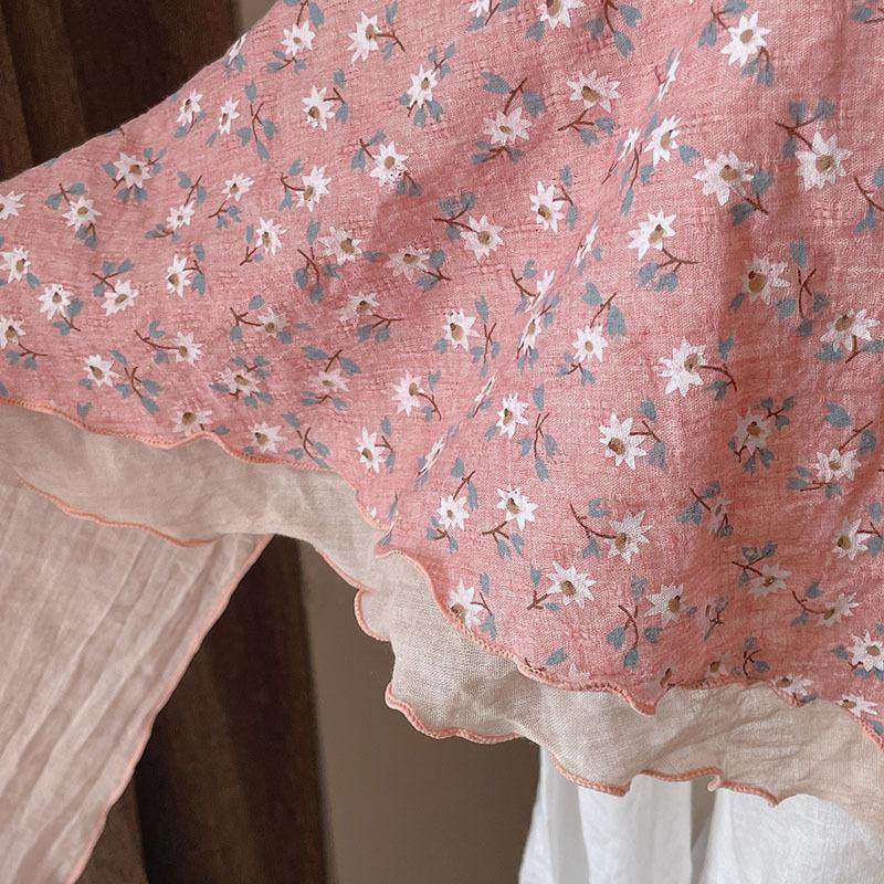 New Double-layer Pure Cotton Large Triangle Scarf Women's Japanese Literary and Flower Air-conditioned Room Shawl Small Floral