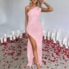 Women's Sexy One Shoulder High Split Cocktail Wedding Party Maxi Dress