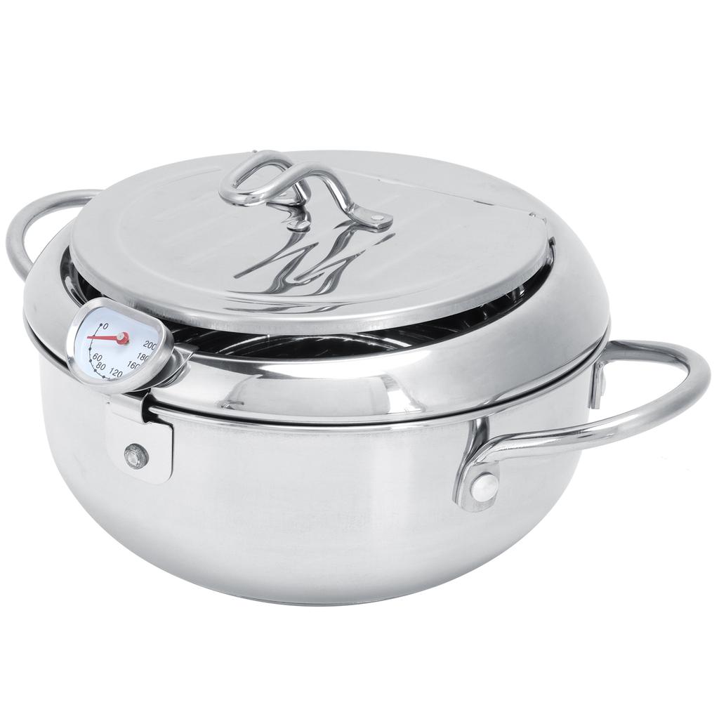 Глубокая сковорода из нержавеющей стали с крышкой-термометром Кухонная посуда Фритюрницы 2.2L 20CM