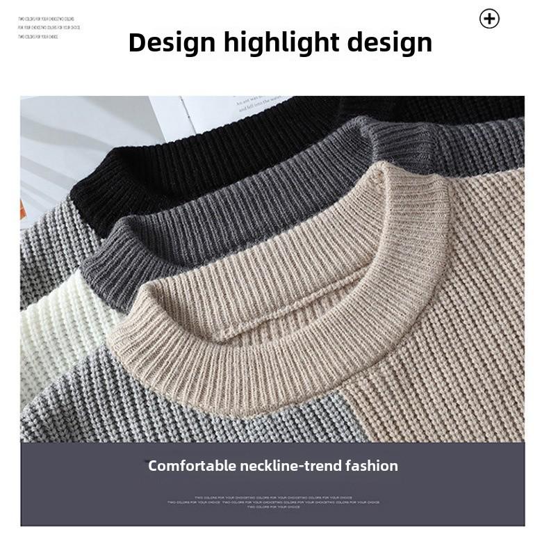 Мужской свитер с высоким воротом контрастного цвета 2024 года: Зимняя теплая свободная толстая трикотажная вельветовая одежда