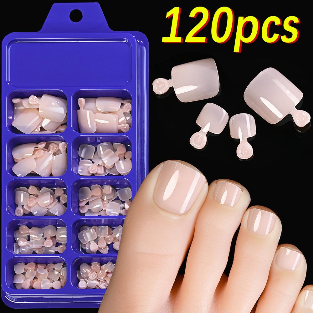 100PCS Short Square False Toenail Tips Full Cover White Artificial Fake Toenail Acrylic Foot Nail Art Tip Press on Toe Extension