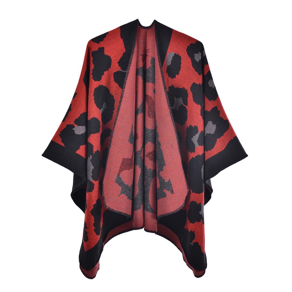 European and American Style Women's Scarf Fashion Leopard Shawl Autumn and Winter Pashmina Large Split Cape Thicken Warm Cloak