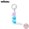 WOSTU Стерлингового серебра 925 пробы, сине-розовый градиент, карамельный медведь, подвеска-подвеска, подходит для оригинального браслета, ожерелья для женщин, ювелирные изделия