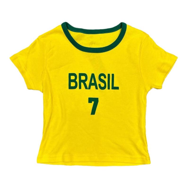 Футболка Y2K casual с буквенным принтом, облегающая, с круглым вырезом и короткими рукавами для женщин