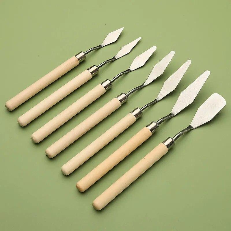 7pcs Stainless Steel Oil Painting Knives Set Artist Crafts Spatula Palette Knife Art Oil Painting Mixing Knife Scraper Art Tools