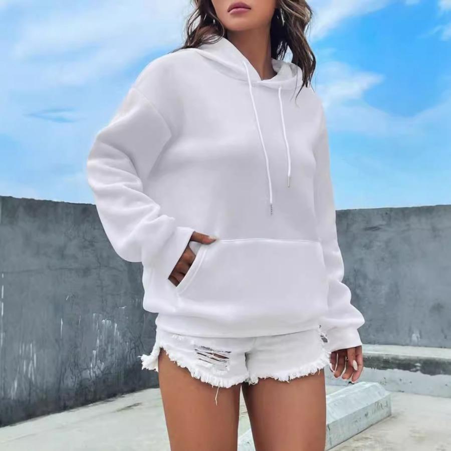 Женская толстовка с капюшоном, однотонная, утолщенная, с плюшевой подкладкой, карманом-кенгуру, подходит для повседневной и спортивной носки осенью и зимой