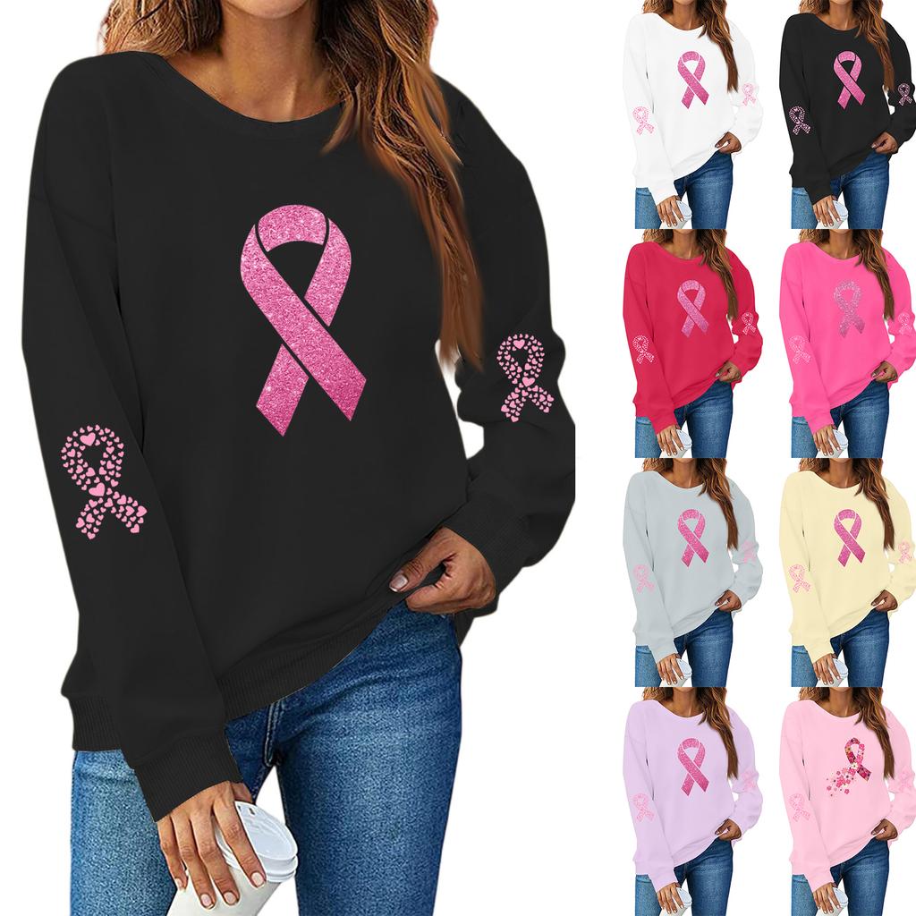 Breast  Sweatshirts For WomenRibbon Breast  Shirt Cute Dog Graphic  Long Sleeve Tops