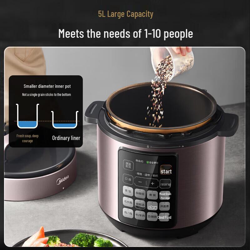 Midea 5L Smart Electric Pressure Cooker with Double Pots CN plug (adapter included)