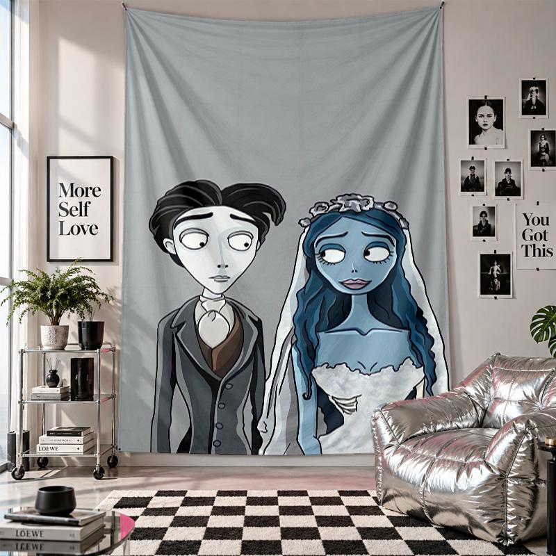 Wall TapestryCorpse Bride Emily Victor Art Hanging Cloth Decorative Background Cover for Room Decoration
