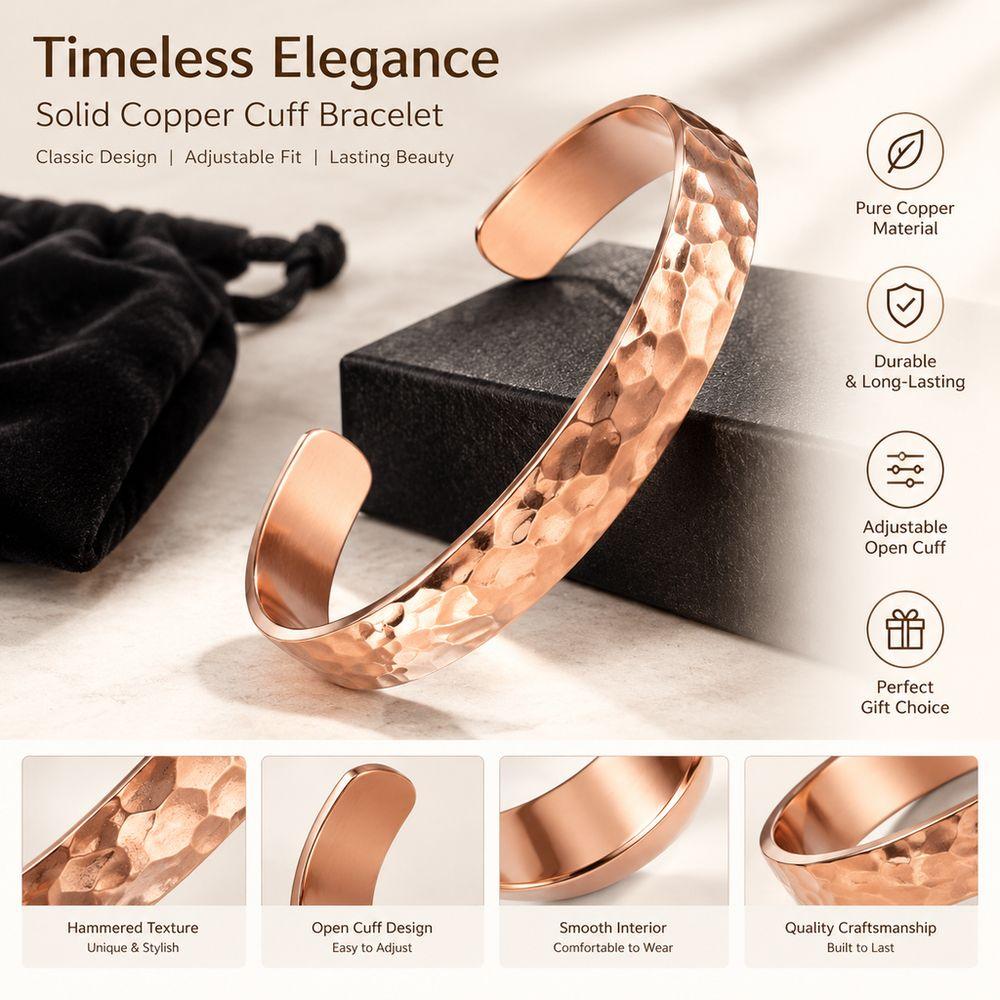 Waterproof Copper Bracelet Adjustable Bangle Jewelry Durable Unisex Bracelet Casual Outfits