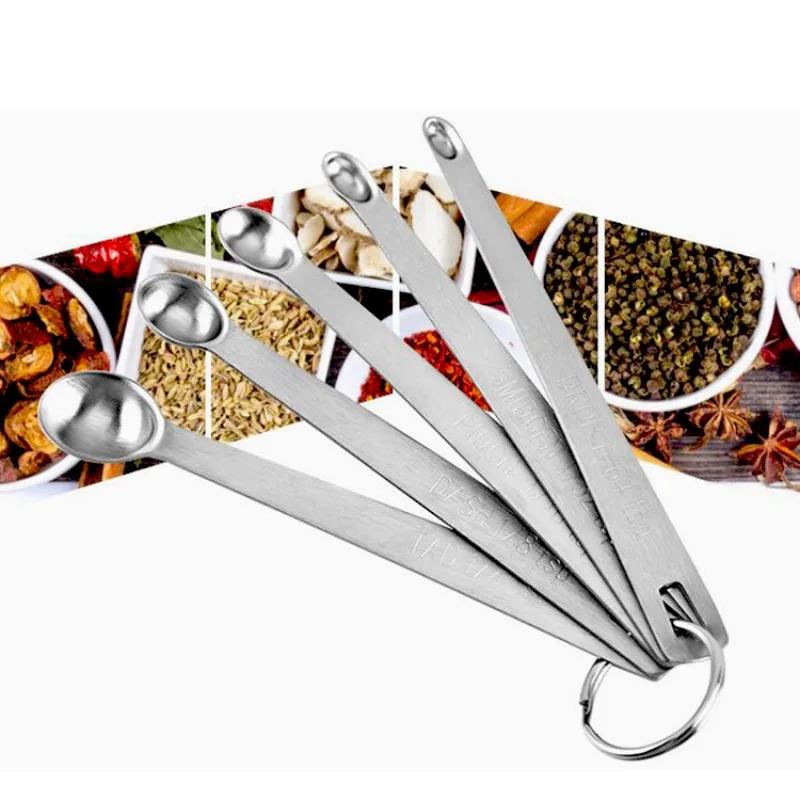 New 5Pcs/set Mini Measuring Spoon Set Stainless Steel Seasoning Dry And Liquid Ingredients Kitchen Mearure Tools Home Supplies