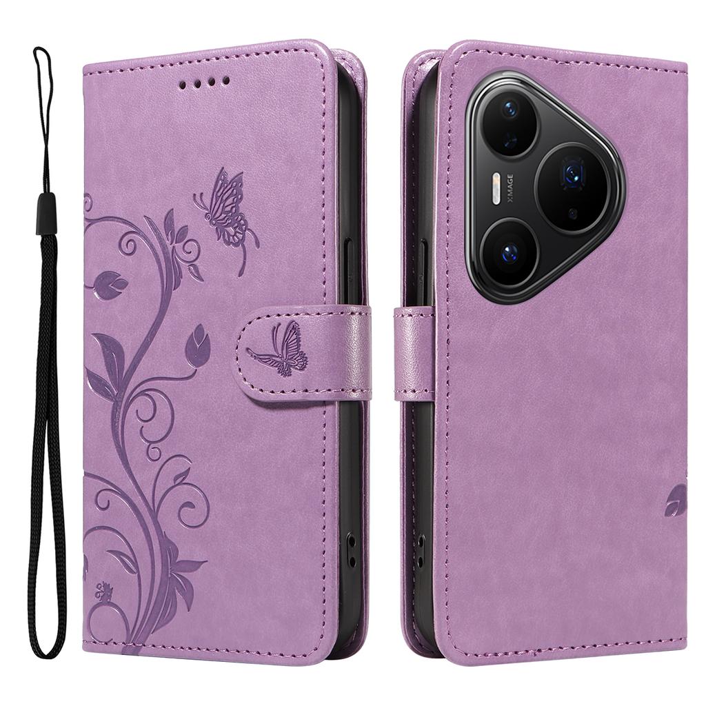 For Huawei Pura 80 Pro+/Huawei Pura 80 Pro PU Leather Cases Flower Pattern Wallet Stand Phone Cover with Strap