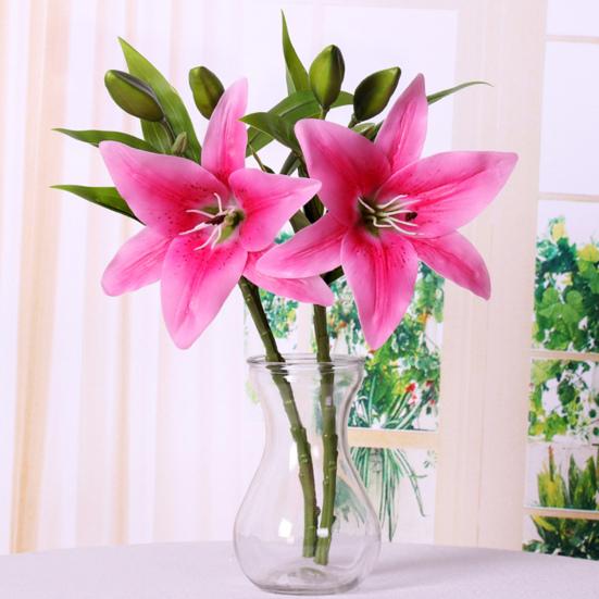 Artificial Flower Weather-resistant Non-fading No Withering No-Watering Easy Maintenance 3D Printing 3 Heads Artificial Lily Flower Home Decor