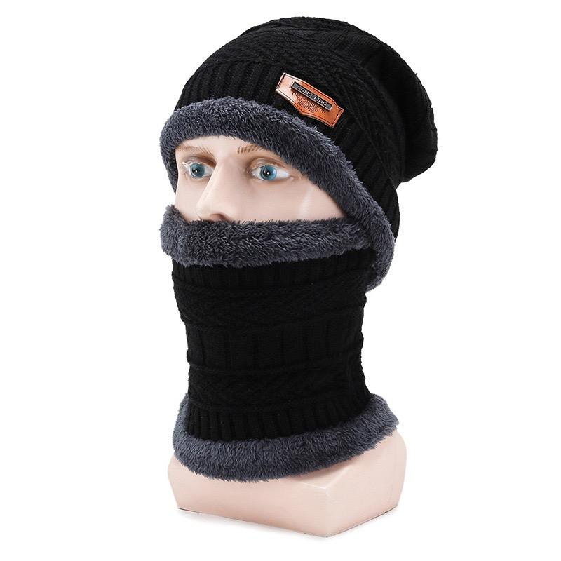 1pc Winter Woolen Windproof Knitted Warm Cap, Men's Winter Scarf Neck Set