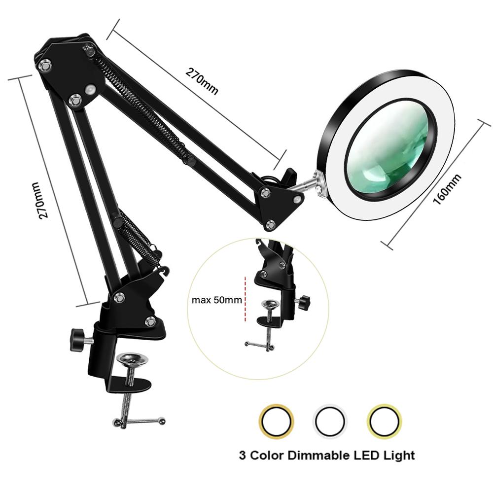 LED Magnifier Desk Lamp 8X/10X Magnification with 72LED 3-Color Light - USB Powered for Soldering Repair and Skincare Beauty
