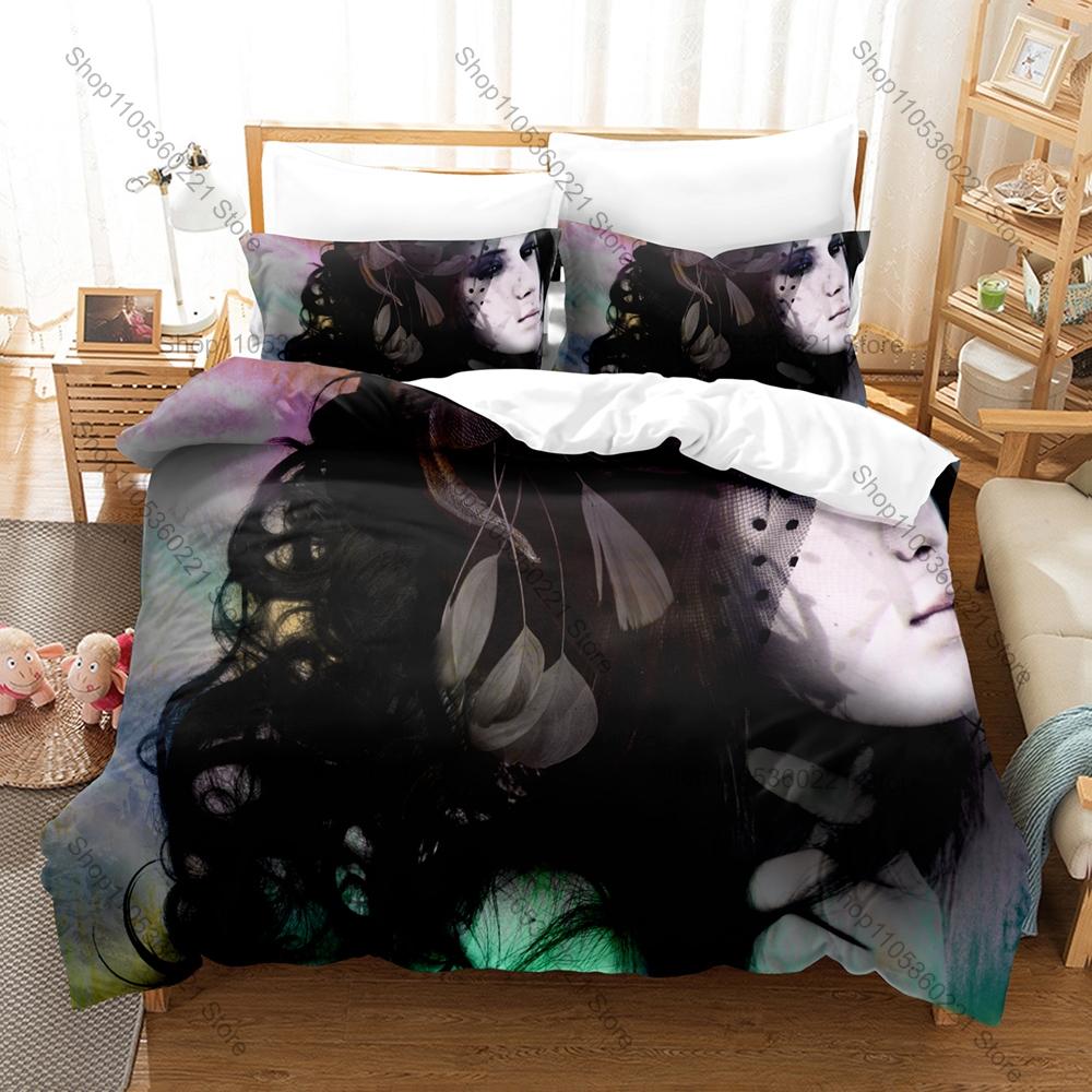 Black Dark Emo Heart Tears Cross Spider Web Vintage Grunge Print Duvet Cover + 2 Pillowcases Teen Goth 3pcs Bedding Set