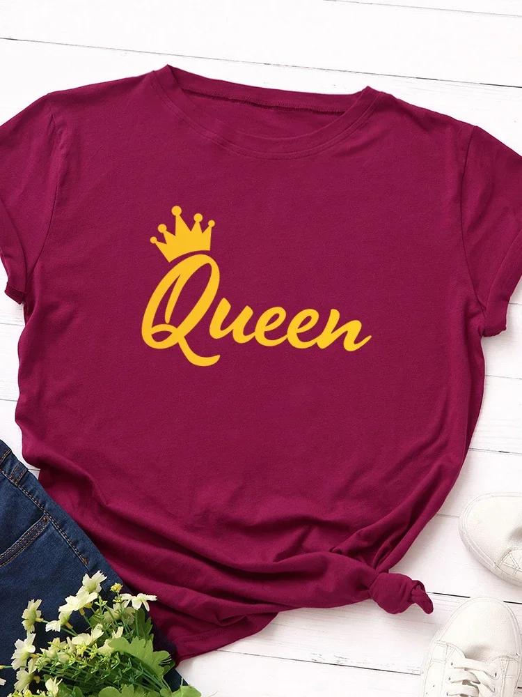 Золотая королева корона принт женская футболка короткий рукав O-образный вырез свободная женская футболка женская футболка топы одежда Camisetas Mujer