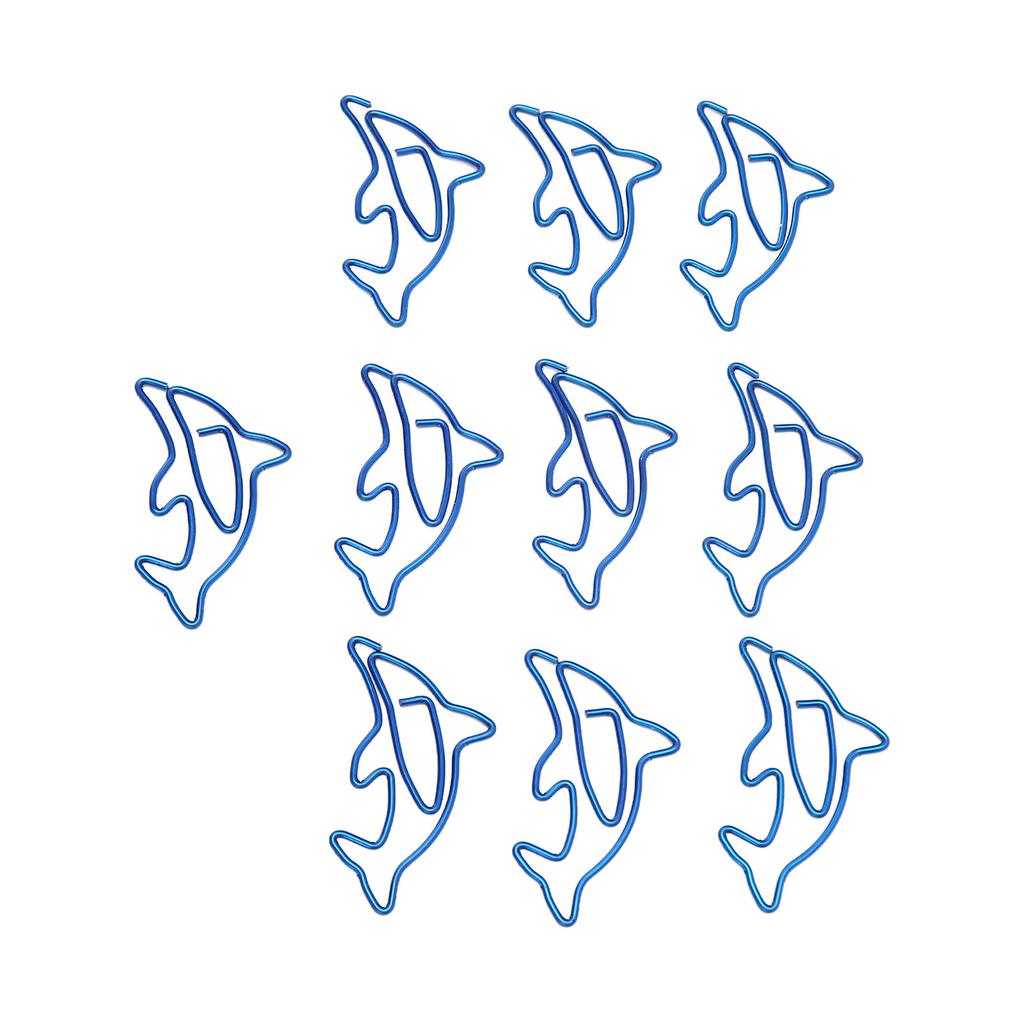 100Pcs Paper Clips Unique Dolphin Shape Lightweight Portable Electroplating Process Metal Paperclip