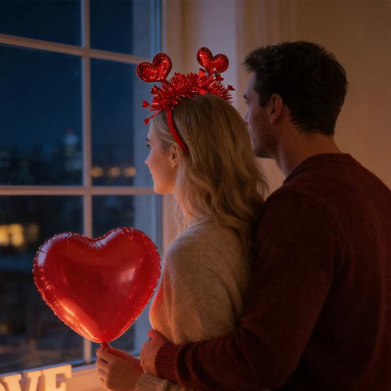 Обруч для волос на День святого Валентина, повязка на голову с 3D-сердцем и блестящими пайетками, праздничный универсальный аксессуар для волос