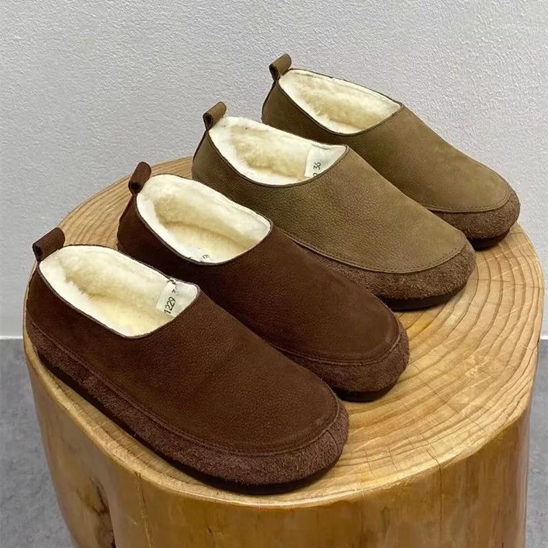 Fashion 2024 Winter New Pure Wool Genuine Leather Warm Shoes Flat Bottomed Soft Cowhide Thickened Women's Cotton Shoes