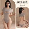 Night Fun Sexy Underwear Hollow Breast Deep V High Neck Knitted One-Piece Sweater Backless Open Chest Temptation Short Skirt