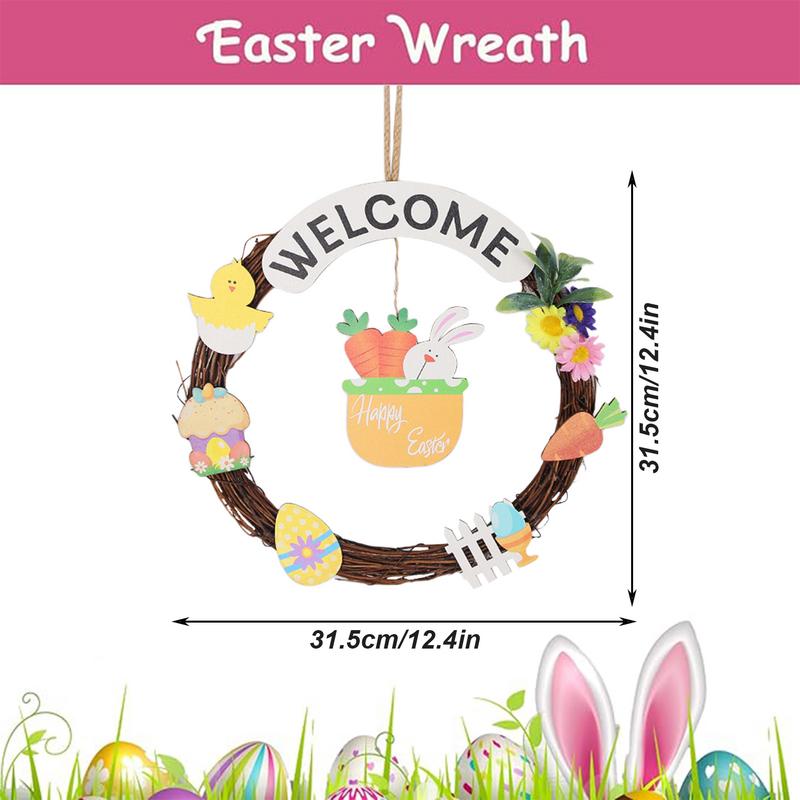 Easter Welcome Door Sign Welcome Sign For Front Door Easter Hangable Decorations Rattan Wreath Ornament Farmhouse Home Decor For