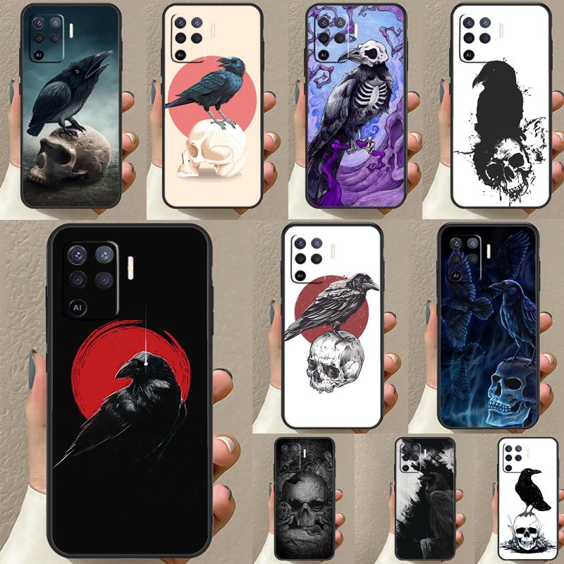 Чехол-череп с вороном для OPPO A15 A16 A1K A54 A74 A94 A52 A72 A83 A91 A93 A53S A5 A9 A31 A53 2020