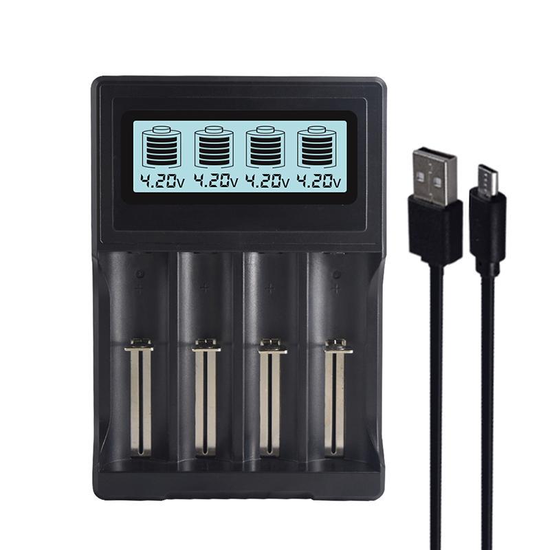 Умное зарядное устройство USB с 4 слотами, ЖК-дисплей для аккумулятора 3,7 В 14500, 18650, 26650 и т. д.