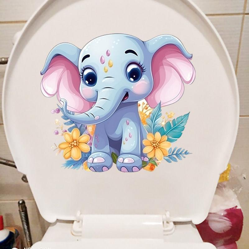 Красивые цветные наклейки на сиденье унитаза в виде слоненка, самоклеящиеся наклейки с животными, водонепроницаемая наклейка для украшения туалета и ванной комнаты