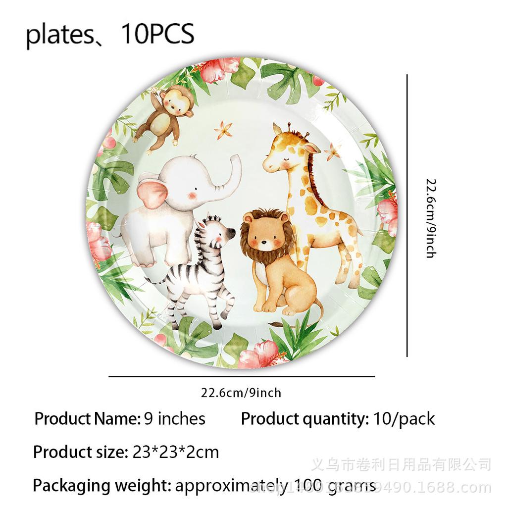 Forest Animal Themed Party Supplies Birthday Decorations Arrangement Props Paper Plates Paper Cups Paper Tissue Banners Tablecloths