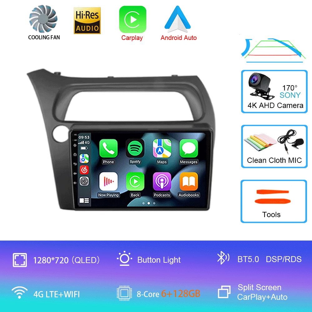 Android 14 автомобильный радиоприемник Carplay Auto WIFI+4G для Honda Civic Hatchback 2006 2007 2008 2009 2010 2011 мультимедийный проигрыватель 2 DIN стерео