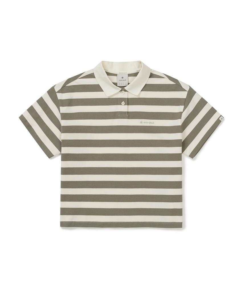 SNOWPEAK APPAREL Women'S Cotton Striped Polo Shirt (S25Mwfps69) Vintage Khaki
