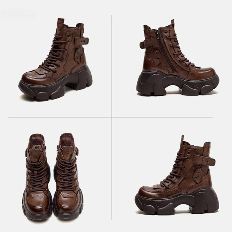 Johnature Thick Bottom Boots With Plush Warm Genuine Leather Versatile Women's Short Boots