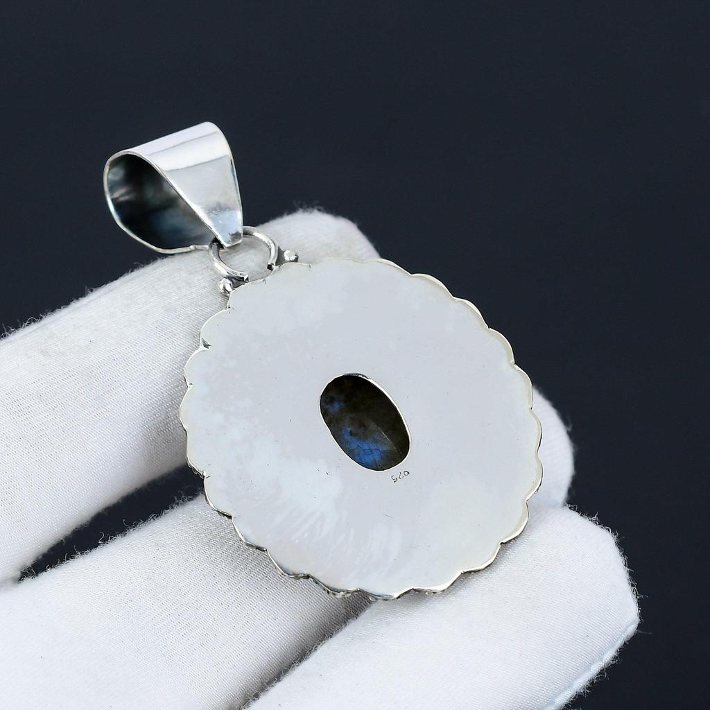 Кулон из лабрадорита, ювелирное изделие ручной работы, ожерелье из стерлингового серебра 925 пробы, натуральный голубой огненный лабрадорит, драгоценный камень, кулон, подарок для него на Новый год