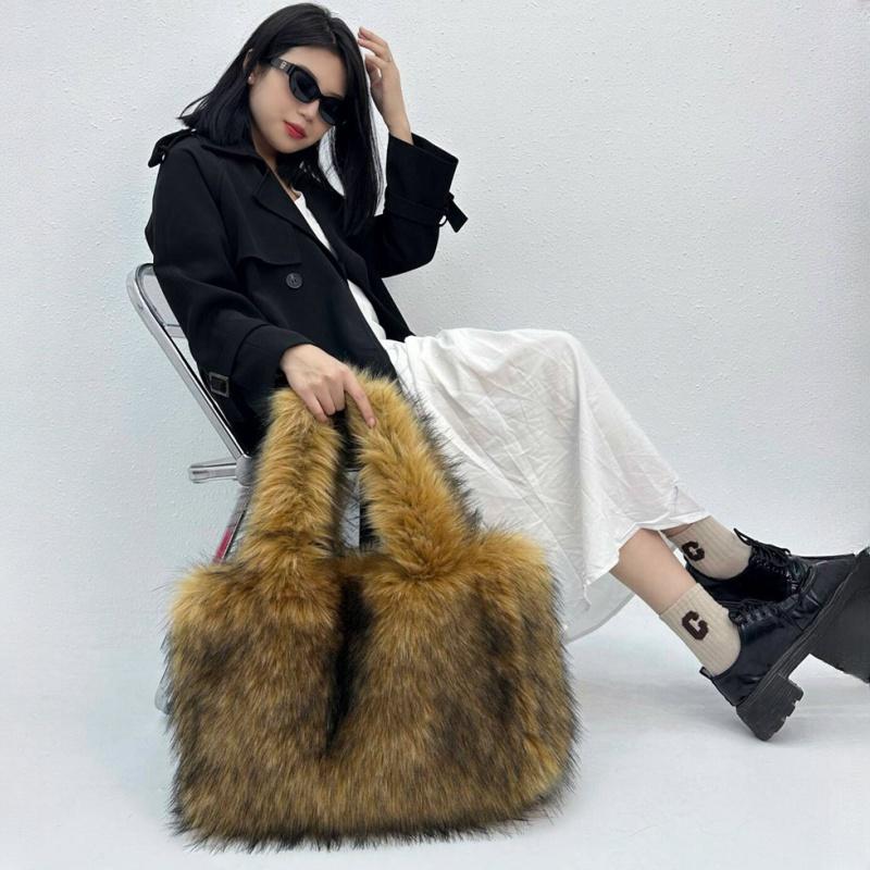 Зимние новые модные мягкие плюшевые женские сумки большой емкости темперамент меховая женская большая сумка тоут европейские и американские ретро женские сумки через плечо