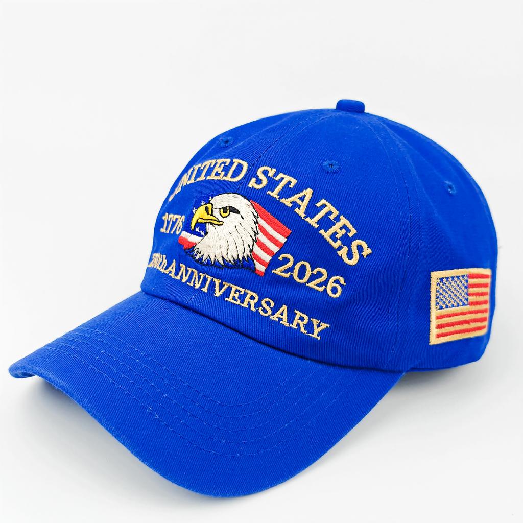 U.S. 250th Anniversary Retro Washed Adjustable Hat with Bald Eagle Common Fabric Patriotic American Style