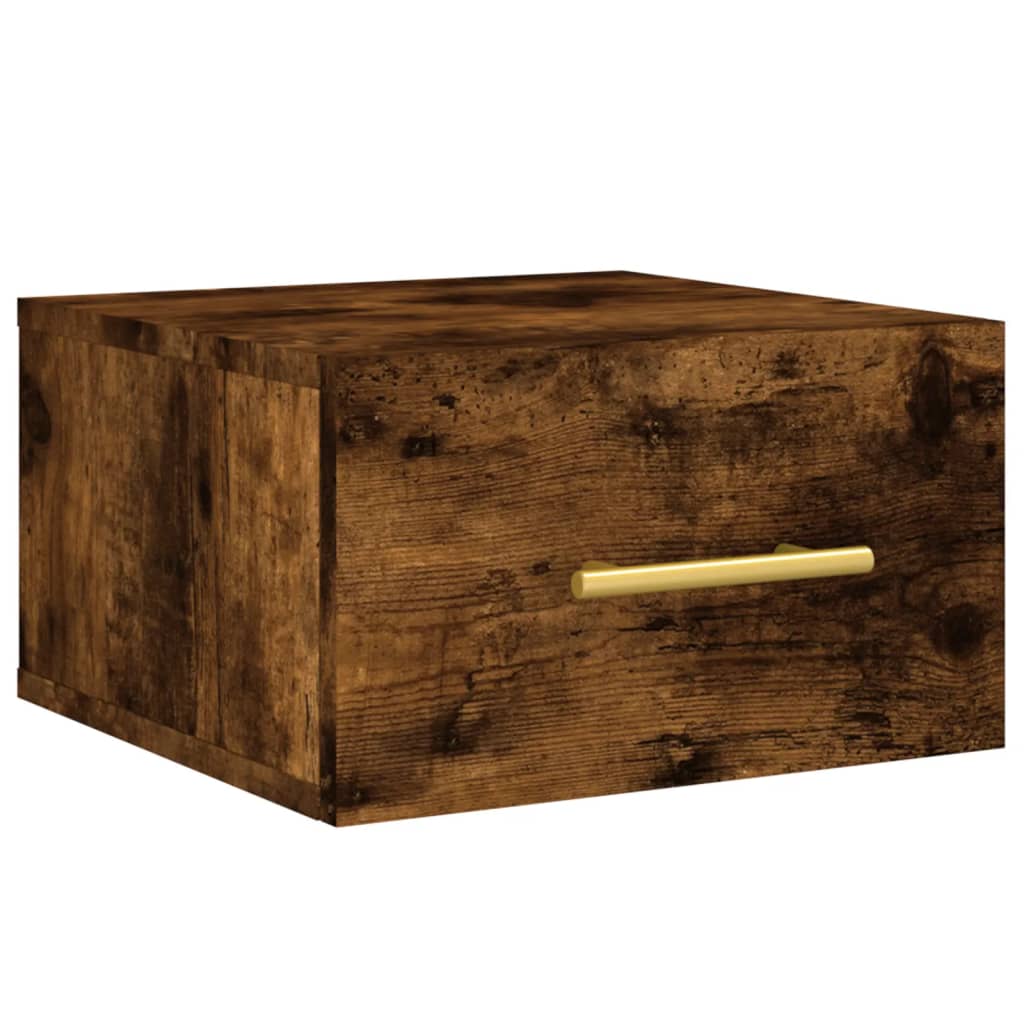 Wall Mounted Nightstands Set of 2 Smoked Oak Finish 35 x 35 x 20 cm
