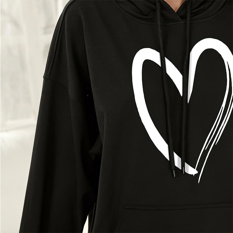 Sweatshirt Women's Heart-print Plush Top For Loose Casual Sports Hooded Pullover