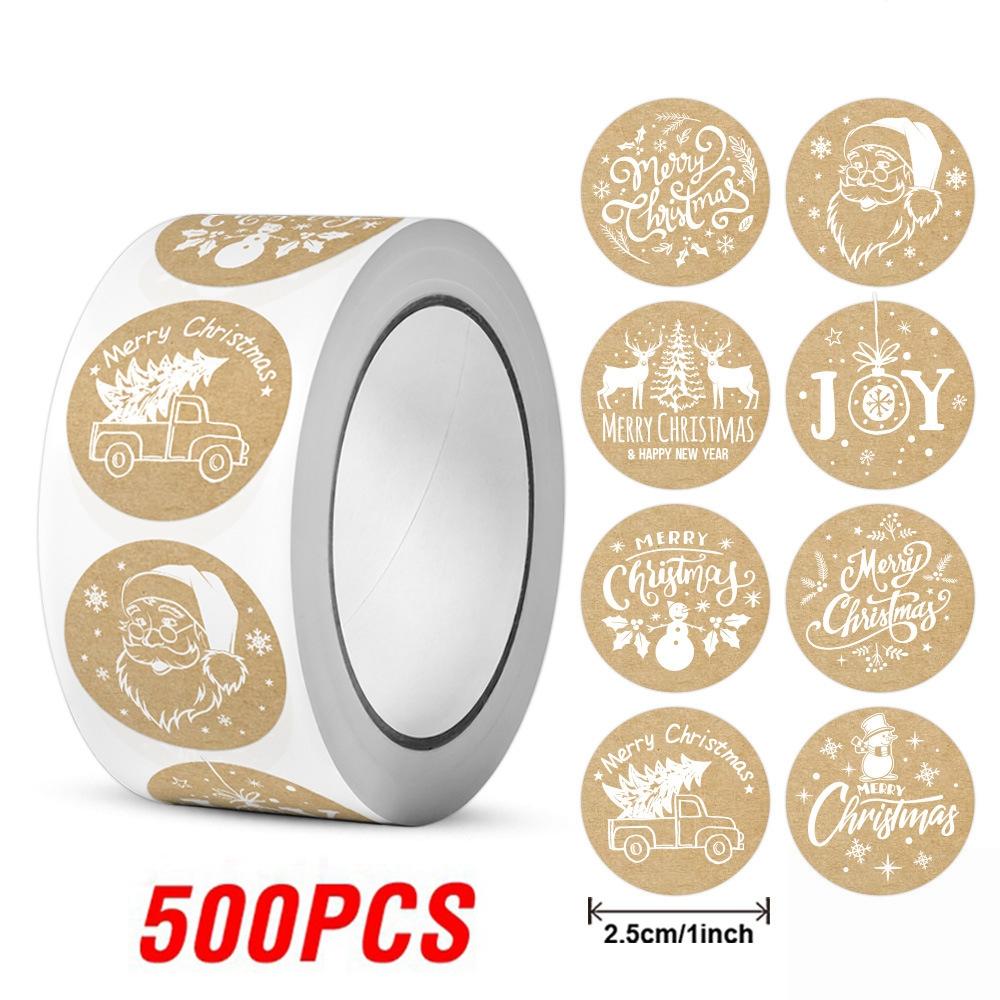 100-500pcs Kraft Paper Christmas Stickers New Year Thank You Stickers Christmas Decoration For Card Gift Box Package 1inch