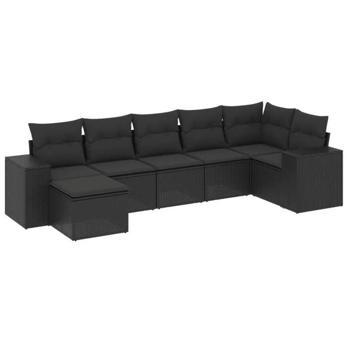 VidaXL Salon de Jardin avec Coussins 7 pcs, Canapés de Terrasse, Ensemble de Meubles de Patio, Mobilier d'Extérieur, Noir 3222874